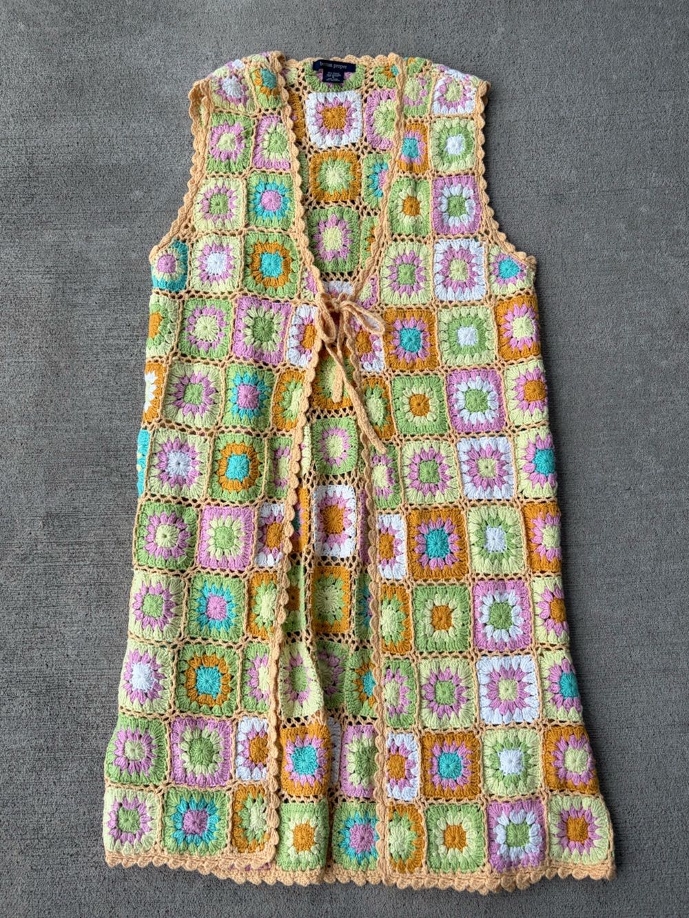 Vintage 90s Boston Proper knit crochet granny square tunic layering piece shawl - Picture 2 of 7